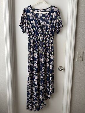 Source Unknown Navy Floral High-Low Wrap Dress